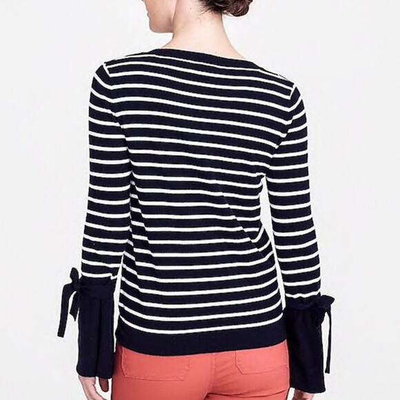J. Crew Tie Bell Sleeve Sweater Striped Knit Pullover Crewneck - Picture 3 of 8